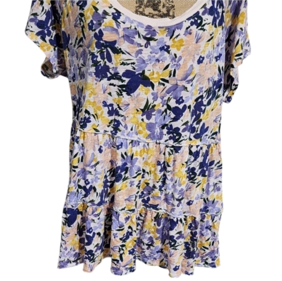 Torrid Babydoll peplum purple floral Slub Scoop Neck Tiered Top tunic plus‎ 1X - Picture 7 of 12